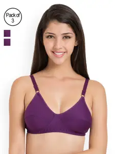 Souminie Purple Pack Of 3 Solid Non-Wired Non Padded Everyday Bra SLY935-3PC