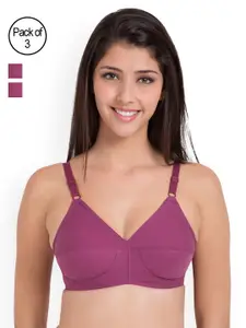 Souminie Pack of 3 Magenta Solid Non-Wired Non Padded Everyday Bra SLY933-3PC-MG