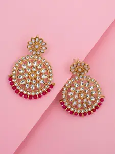 Peora Gold-Plated & Pink Contemporary Drop Earrings