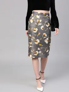SASSAFRAS Women Grey & White Printed Pencil Skirt