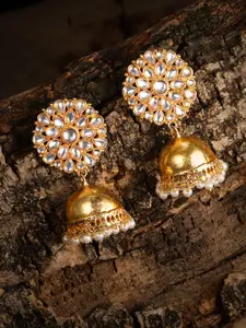 Zaveri Pearls Gold-Toned & White Dome Shaped Jhumkas