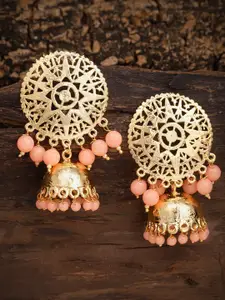 Zaveri Pearls Gold-Toned & Peach-Coloured Dome Shaped Jhumkas