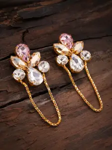 Zaveri Pearls Gold-Toned & Pink Contemporary Drop Earrings