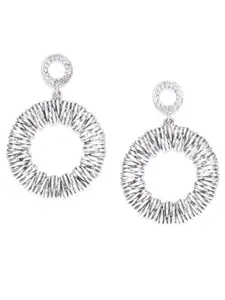 Jewels Galaxy Silver-Plated Textured Handcrafted Circular Drop Earrings