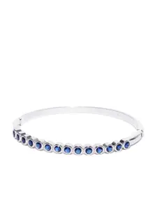 Jewels Galaxy Silver-Toned & Navy Rhodium-Plated Stone-Studded Cuff Bracelet