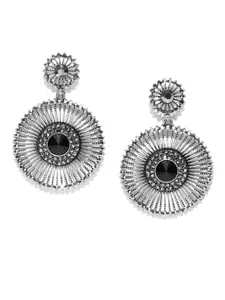 Jewels Galaxy Oxidised Silver-Plated Handcrafted Circular Drop Earrings