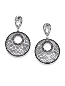 Jewels Galaxy Oxidised Silver-Plated Handcrafted Circular Drop Earrings