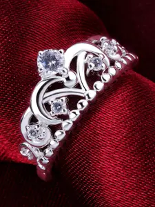 Peora Women Royal Crown Austrian Crystal Silver Rhodium Plated Ring