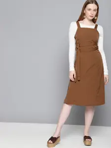 Tokyo Talkies Brown Satin Fit and Flare Dress