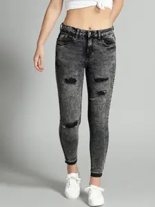 Roadster Fast and Furious Women Charcoal Grey Acid Wash Cropped Stretchable Jeans