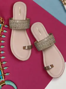 Anouk Women Gold-Toned Woven Design One Toe Flats