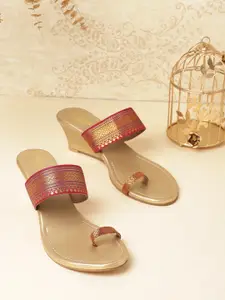 Anouk Women Pink & Gold-Toned Woven Design Heels