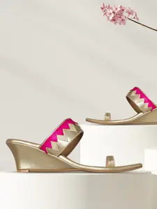 Anouk Women Pink & Gold-Toned Colourblocked Sandals