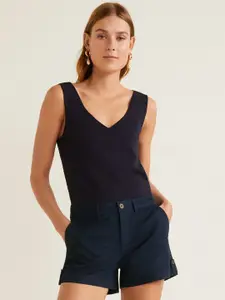 MANGO Women Navy Blue Solid Regular Fit Shorts