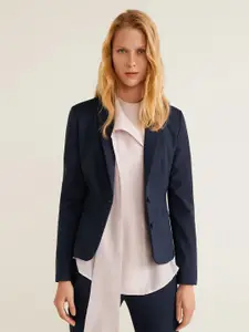 MANGO Women Navy Blue Solid Single-Breasted Casual Blazer