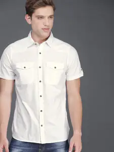 WROGN Men White Regular Fit Solid Casual Shirt