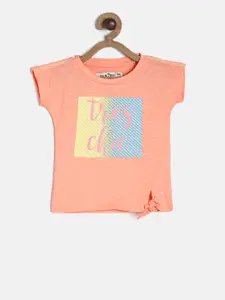 Palm Tree Girls Peach-Coloured Printed Pure Cotton Top
