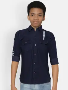 Palm Tree Boys Navy Blue Printed Casual Shirt