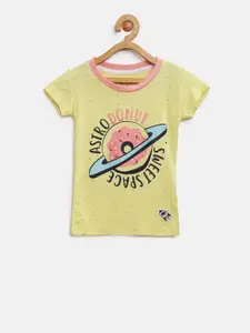 Gini and Jony Girls Yellow Printed Round Neck T-shirt
