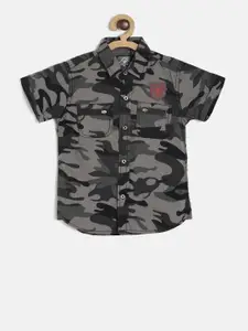 Palm Tree Boys Black & Grey Regular Fit Printed Casual Shirt