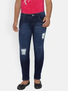 Palm Tree Girls Blue Slim Fit Mid-Rise Low Distress Jeans