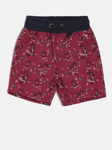 Palm Tree Boys Red Printed Regular Fit Shorts