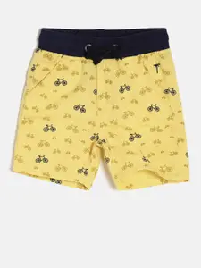 Palm Tree Boys Yellow Printed Regular Fit Shorts