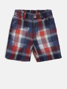 Palm Tree Boys Blue & Red Checked Regular Fit Shorts