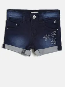 Gini and Jony Girls Blue Solid Regular Fit Denim Shorts