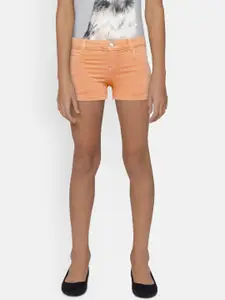Gini and Jony Girls Peach-Coloured Solid Regular Fit Denim Shorts