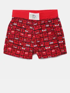 Palm Tree Boys Red Printed Regular Fit Shorts