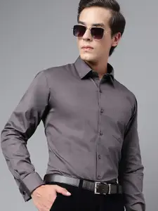 Hancock Men Grey Solid French Cuff Slim Fit Pure Cotton Formal Shirt
