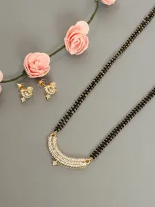 PANASH Gold-Plated & White CZ Stone-Studded Mangalsutra With Earrings