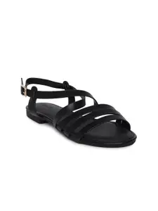 Allen Solly Women Black Solid Synthetic Open Toe Flats