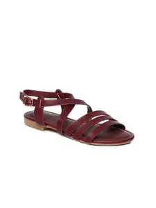 Allen Solly Women Burgundy Solid Synthetic Open Toe Flats