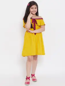 Stylo Bug Girls Yellow Solid Fit and Flare Dress