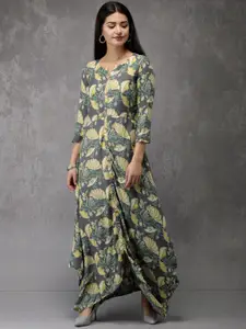 Anouk Women Grey Printed Maxi Dress
