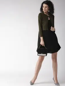 Style Quotient Olive Green Solid Crop Button Shrug