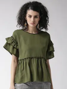 Style Quotient Women Olive Green Solid A-Line Top