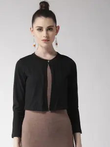 Style Quotient Black Solid Crop Button Shrug