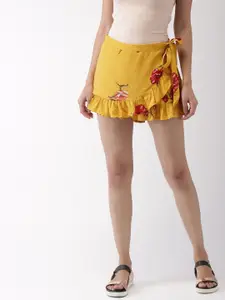 FOREVER 21 Women Mustard Yellow Printed Regular Fit Skort