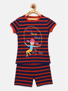 mackly Girls Red & Navy Blue Striped Night suit 7010002-7-8 yrs