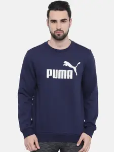 Puma Men Navy Blue Printed ESS Logo Crew Sweatshirt