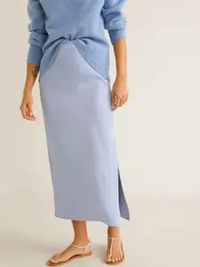 MANGO Women Blue Solid Straight Maxi Skirt
