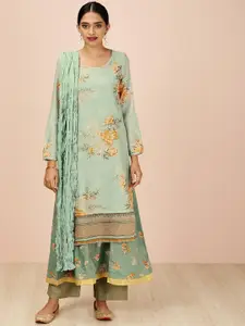 all about you Women Green Floral Print Layered Kurta with Dupatta