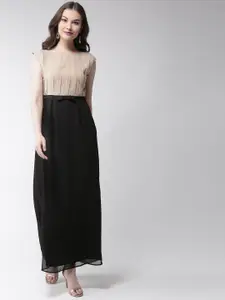 MISH Women Beige & Black Colourblocked Maxi Dress