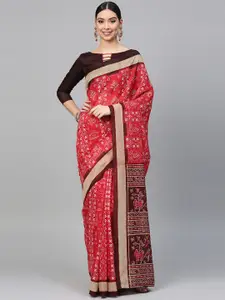 Saree mall Red & White Printed Saree