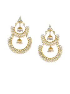AccessHer Gold-Toned Jadau Kundan Chaandbali Earrings with Pearl