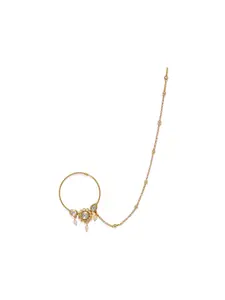 AccessHer Gold-Plated Handcrafted Kundan Stone-Studded Chained Nose Ring