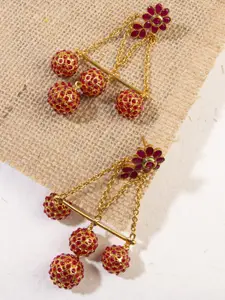 AccessHer Gold-Toned & Red Ruby Studded Classic Drop Earrings